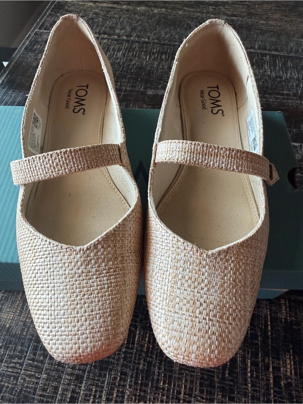 TOMS Natural Woven Mary Jane Flats - Beige Strap